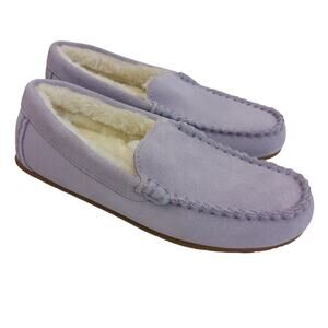 Lands' End SZ 7 Women's Suede Leather Moccasin Slippers Lilac NWOT